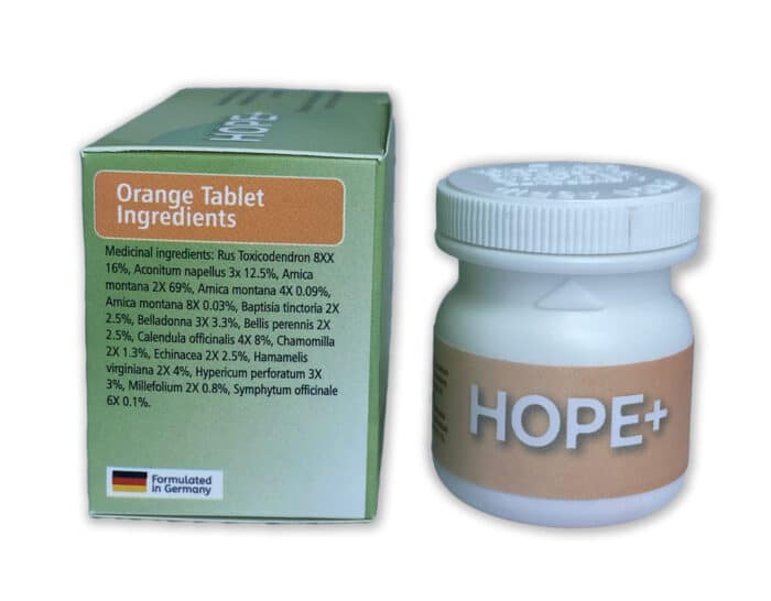Wohl's New Brand Hope+ Orange Table Ingredients and Bottle